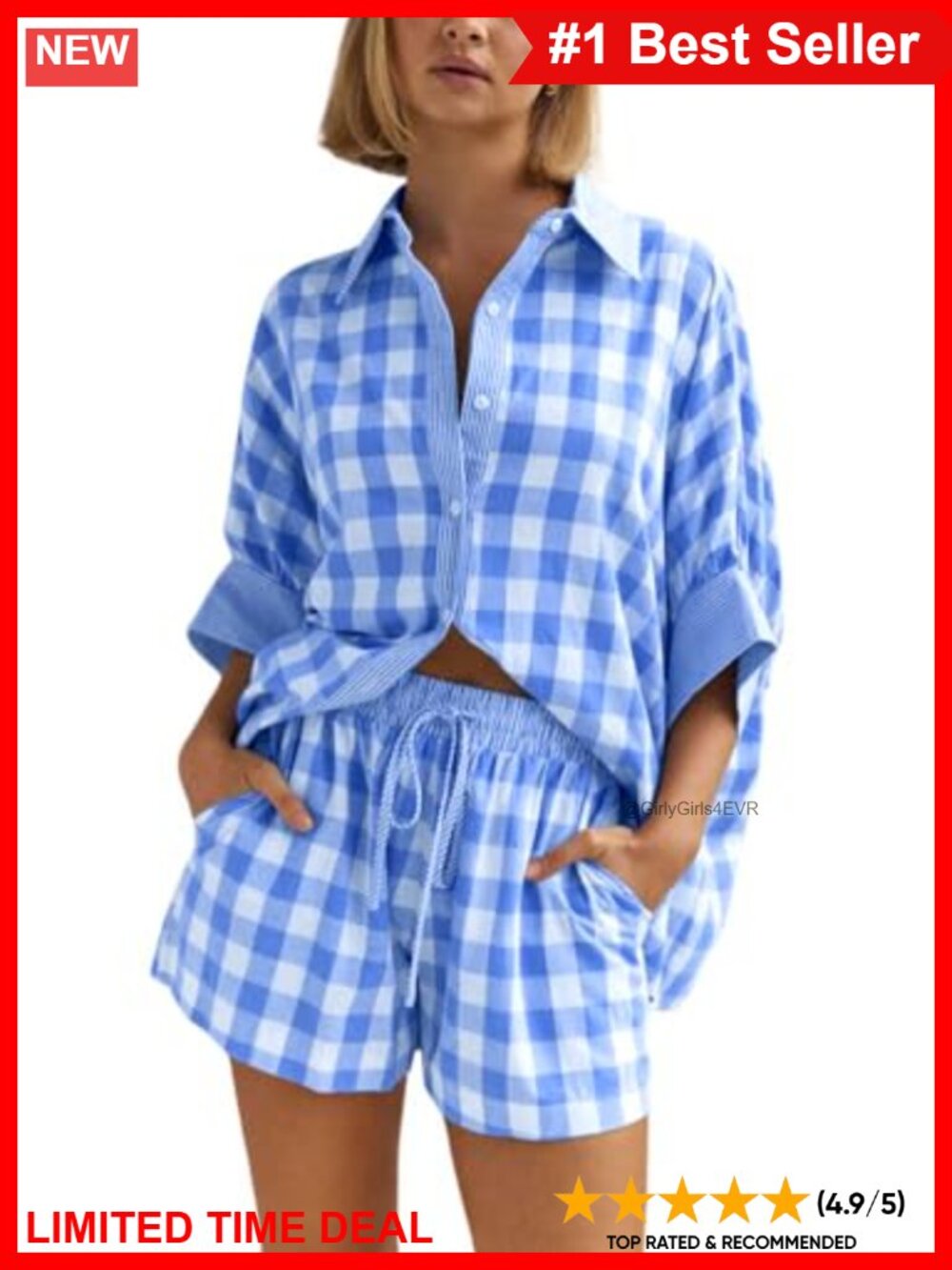 Plaid 2 Piece Outfits Short Sleeve Button Down Shirt Wide Leg Shorts Matching